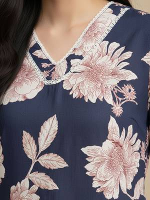 Floral Printed V-Neck Pure Cotton Straight Kurta With Trouser 3