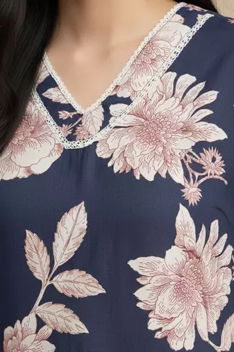Floral Printed V-Neck Pure Cotton Straight Kurta With Trouser