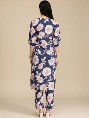 Floral Printed V-Neck Pure Cotton Straight Kurta With Trouser 4