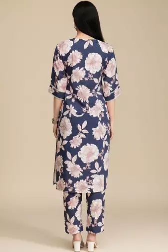 Floral Printed V-Neck Pure Cotton Straight Kurta With Trouser