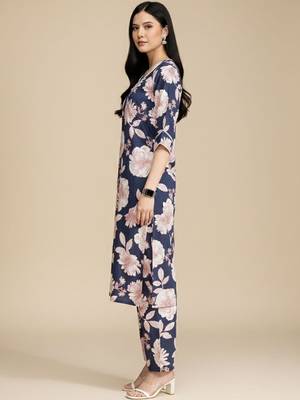 Floral Printed V-Neck Pure Cotton Straight Kurta With Trouser 5