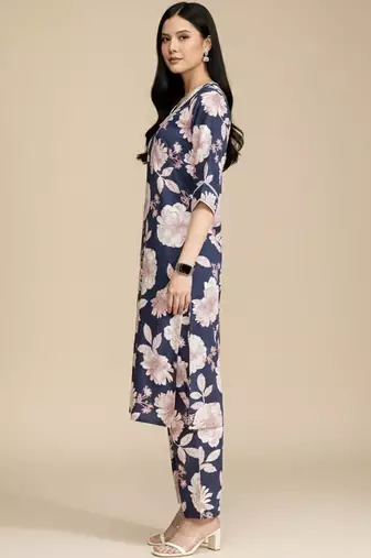 Floral Printed V-Neck Pure Cotton Straight Kurta With Trouser