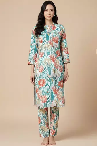 Women Floral Printed Regular Kurta with Trousers
