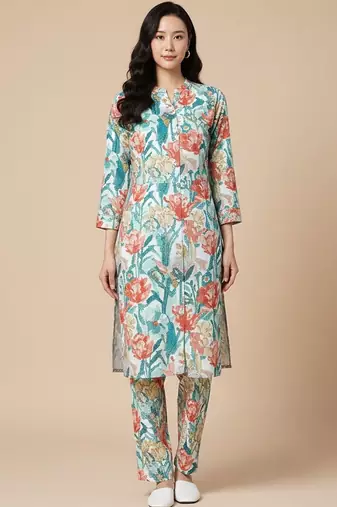 Women Floral Printed Regular Kurta with Trousers