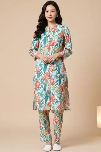 Women Floral Printed Regular Kurta with Trousers