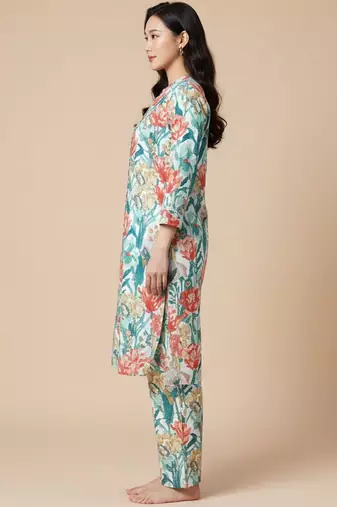 Women Floral Printed Regular Kurta with Trousers
