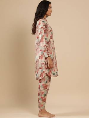 Abstract Printed Mandarin Collar Cuff Sleeves Kurta With Dhoti Pants 2