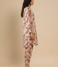 Abstract Printed Mandarin Collar Cuff Sleeves Kurta With Dhoti Pants