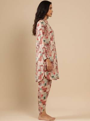 Abstract Printed Mandarin Collar Cuff Sleeves Kurta With Dhoti Pants 4