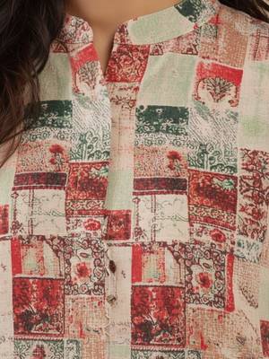 Abstract Printed Mandarin Collar Cuff Sleeves Kurta With Dhoti Pants 5