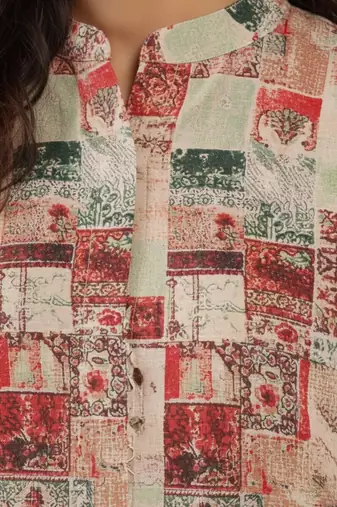 Abstract Printed Mandarin Collar Cuff Sleeves Kurta With Dhoti Pants
