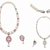 Pearl & pink stone necklace & earrings jewellery set teardrop pendant, cz accents, magnetic clasp, bridal wear.