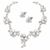 Pearl & cz floral necklace & earrings jewellery set silver-tone finish, bridal wear, cluster pearl design.