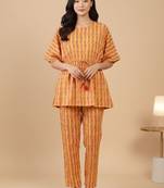 Floral Printed V-Neck Pure Cotton Kaftan Kurta With Trouser