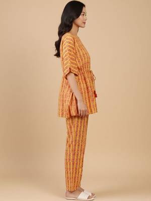 Floral Printed V-Neck Pure Cotton Kaftan Kurta With Trouser 4