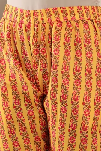 Floral Printed V-Neck Pure Cotton Kaftan Kurta With Trouser