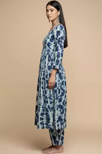 Women Abstract Dyed Empire A-Line Calf Length Kurta Set