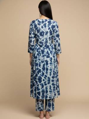 Women Abstract Dyed Empire A-Line Calf Length Kurta Set 3