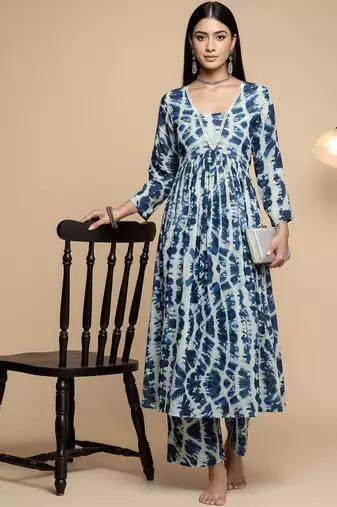 Women Abstract Dyed Empire A-Line Calf Length Kurta Set