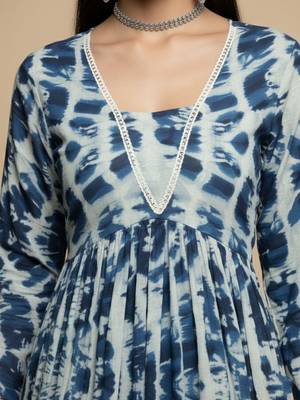 Women Abstract Dyed Empire A-Line Calf Length Kurta Set 6