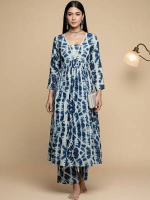 Women Abstract Dyed Empire A-Line Calf Length Kurta Set 1