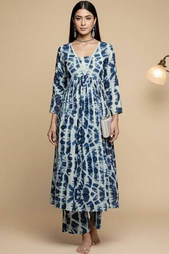 Women Abstract Dyed Empire A-Line Calf Length Kurta Set