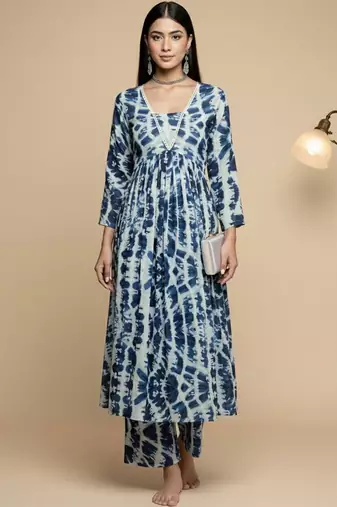 Women Abstract Dyed Empire A-Line Calf Length Kurta Set