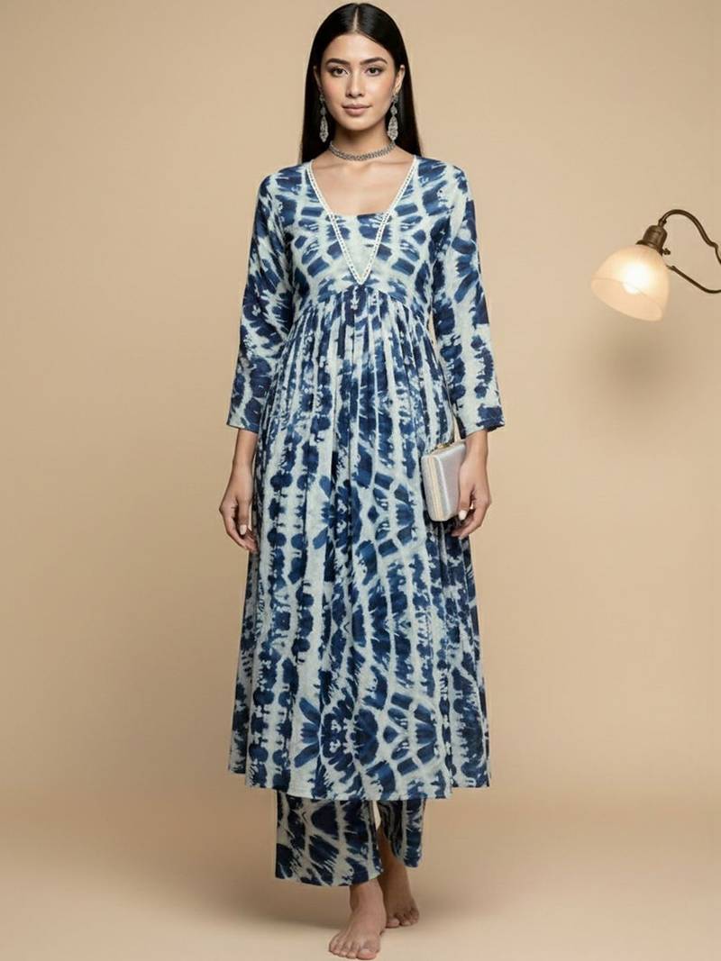 Women Abstract Dyed Empire A-Line Calf Length Kurta Set