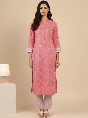 Bandhani Printed Mandarin Collar Straight Kurta With Trouser 1