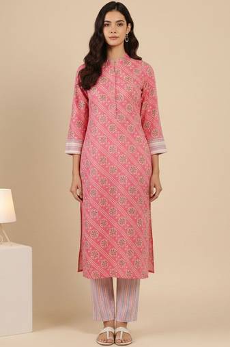 Bandhani Printed Mandarin Collar Straight Kurta With Trouser