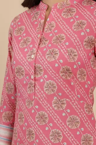 Bandhani Printed Mandarin Collar Straight Kurta With Trouser