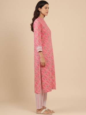 Bandhani Printed Mandarin Collar Straight Kurta With Trouser 3