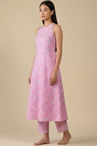 Women Floral Printed Empire Pure Cotton Kurta with Trousers