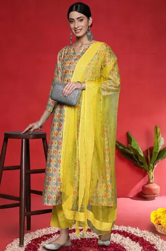 Women Floral Printed A-Line Kurta with Trousers & Dupatta