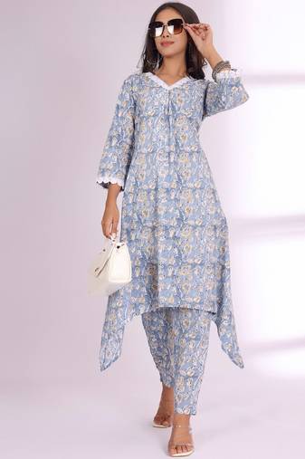 Ethnic Motifs Printed V Neck A-Line Kurta With Trousers