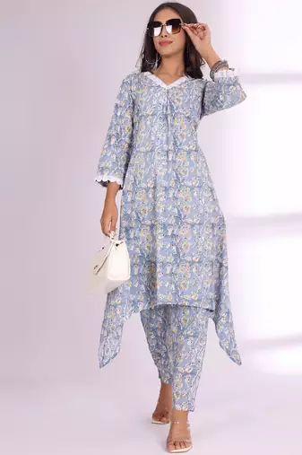Ethnic Motifs Printed V Neck A-Line Kurta With Trousers
