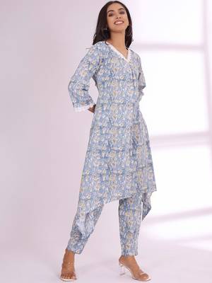 Ethnic Motifs Printed V Neck A-Line Kurta With Trousers 4