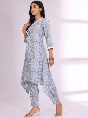 Ethnic Motifs Printed V Neck A-Line Kurta With Trousers 5