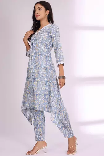 Ethnic Motifs Printed V Neck A-Line Kurta With Trousers