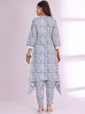 Ethnic Motifs Printed V Neck A-Line Kurta With Trousers 6