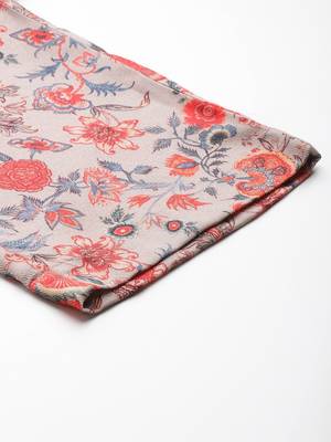 Grey Floral Printed Mandarin Collar Straight Kurta With Trousers 6