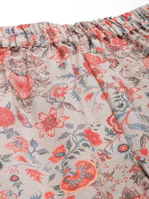 Grey Floral Printed Mandarin Collar Straight Kurta With Trousers 7