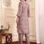Brown Floral Printed Tie Up Neck High Low Kurta With Trousers
