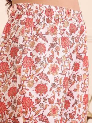 Off White Floral Printed V-Neck Flared Sleeves Straight Kurta With Trousers 5