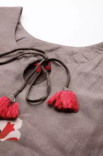 Floral Printed Beads & Stones Pure Silk Kurta With Trousers & Dupatta