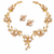 Pearl & cz floral necklace & earrings jewellery set, gold tone