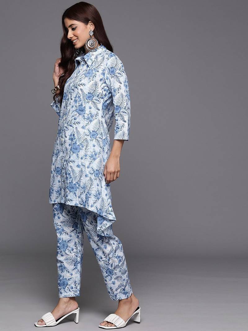 Women Floral Printed A-Line Kurta with Trousers