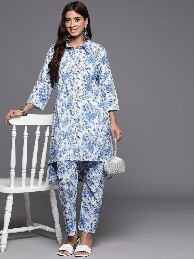 Women Floral Printed A-Line Kurta with Trousers