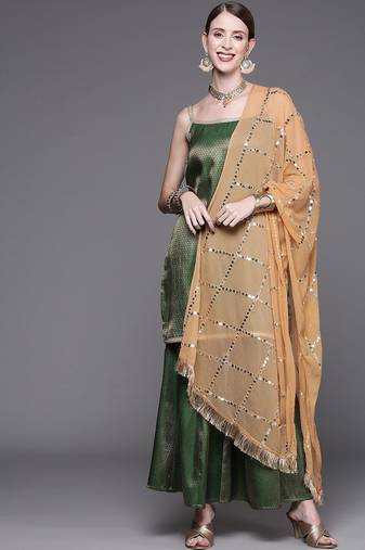 Geometric Woven Design Regular Kurta With Sharara & Dupatta