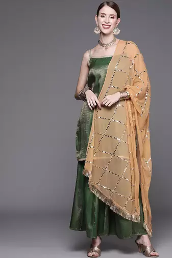Geometric Woven Design Regular Kurta With Sharara & Dupatta